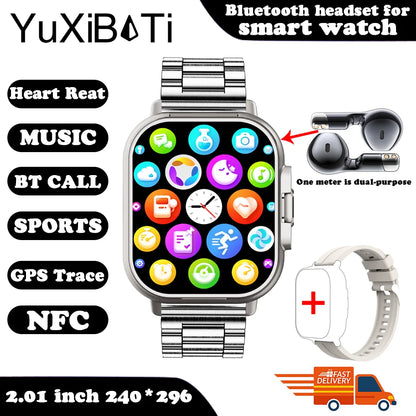 YUXIBATI Men's 2 in 1 Smart Watch with Earphone