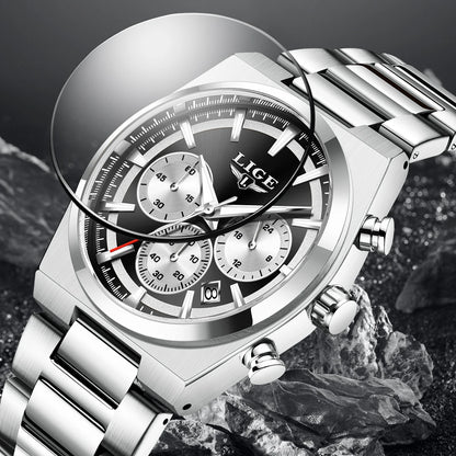 LIGE Men's Luxury Waterproof Watch Luminous Date Chronograph & Stainless Steel