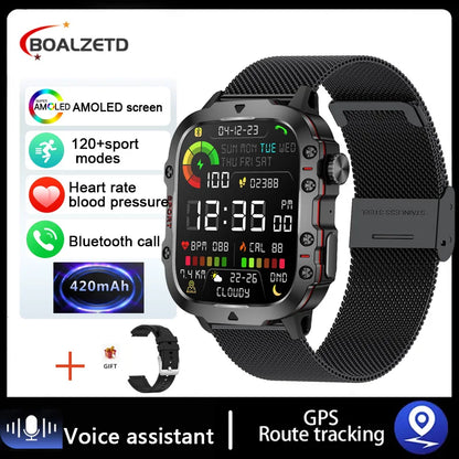 BOALZEDT Men's Military 1.96" BT Smart Watch+Sports/Fitness Tracker+Health Monitor/Multi-Function