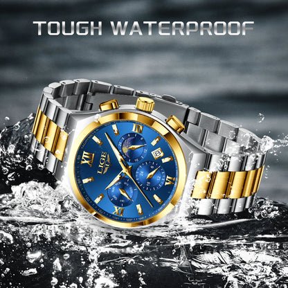 LIGE Original Men's Stainless Steel Sport Watch Waterproof Luminous