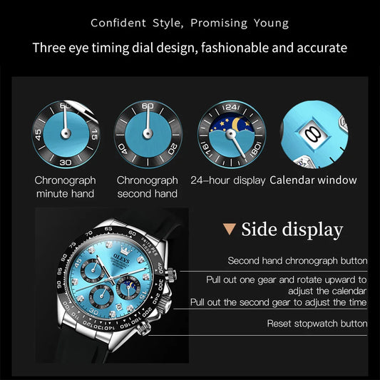 OLEVS Men's Luxury Sport Silicone Watch Chronograph Multifunction Waterproof