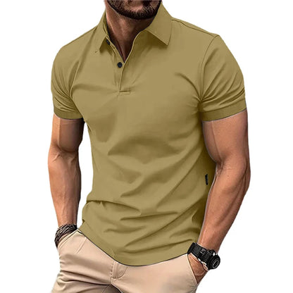 CHIROM SUPPLY Men's Solid Color Lightweight Summer Casual Short Sleeve Polo Button Shirt