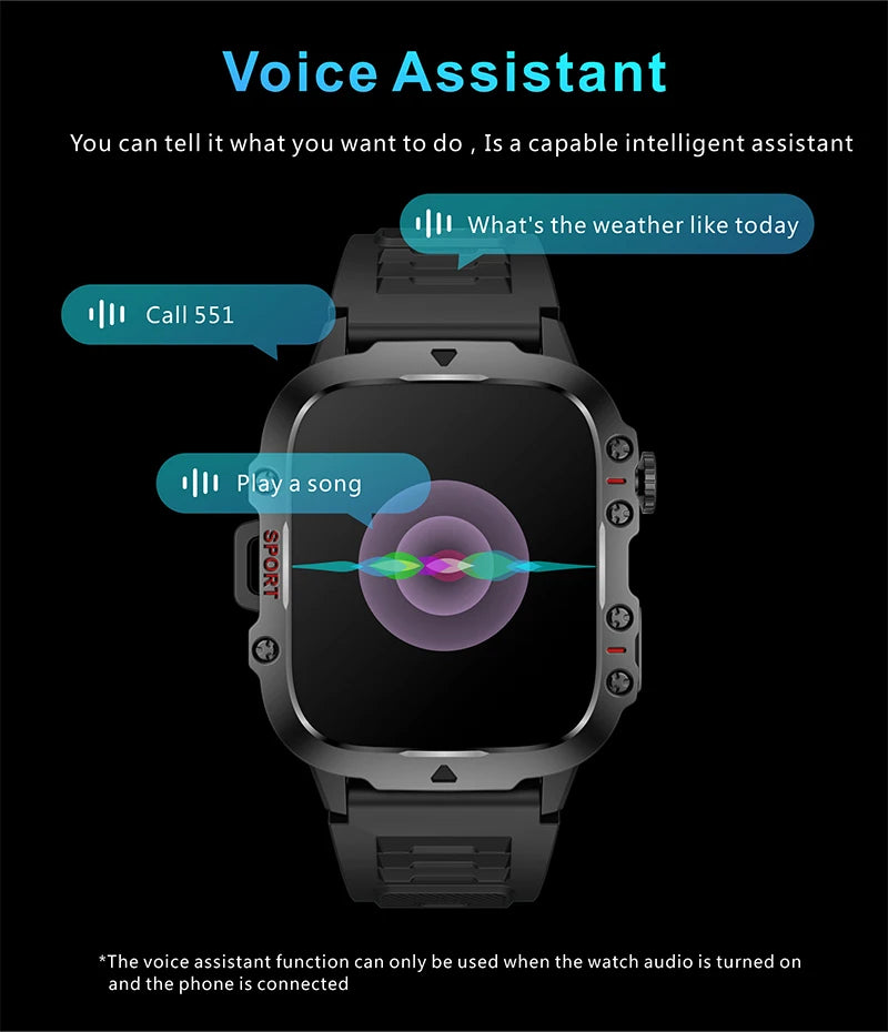 BOALZEDT Men's Military 1.96" BT Smart Watch+Sports/Fitness Tracker+Health Monitor/Multi-Function