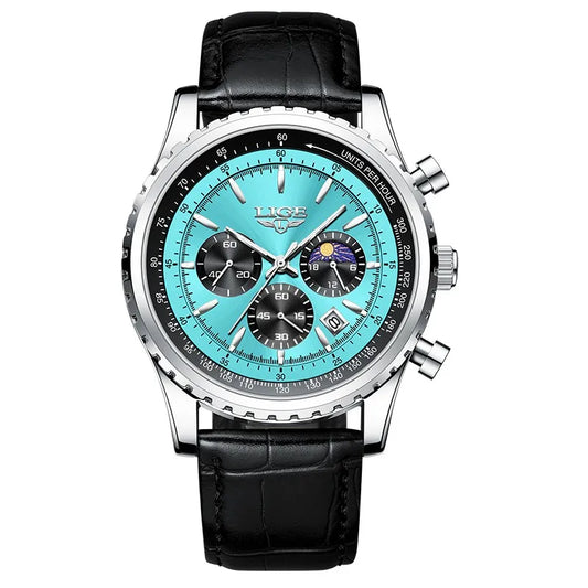 LIGE Men's Luxury Leather and Waterproof Wrist Watch