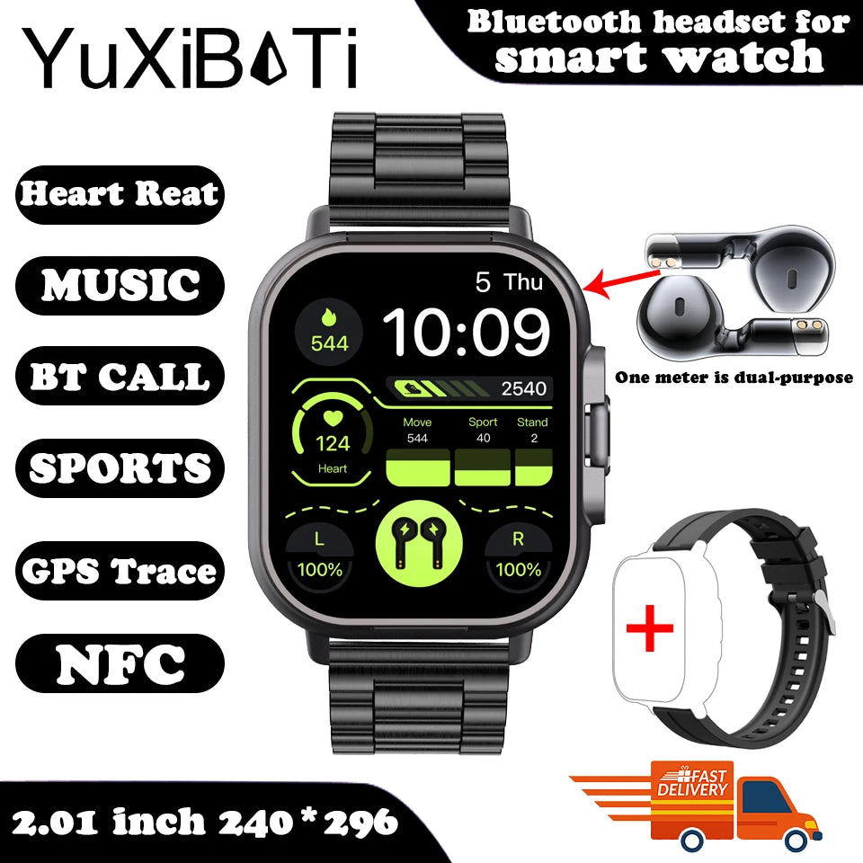 YUXIBATI Men's 2 in 1 Smart Watch with Earphone