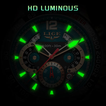 LIGE Luxury Fashion Quartz Men's Business Waterproof Luminous Sports Watch
