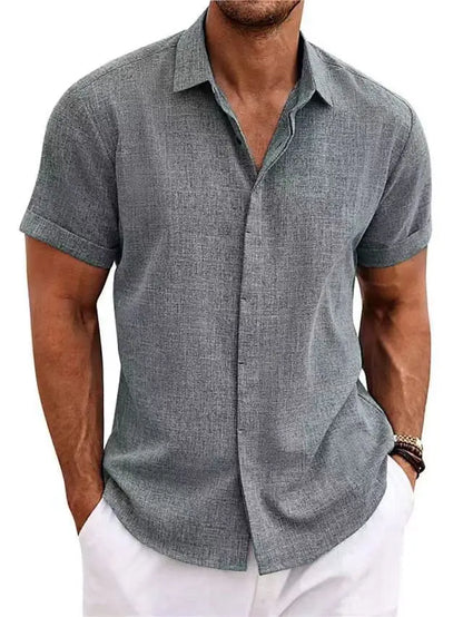CHIROM SUPPLY Men's Short-sleeved Cotton Linen Button Shirt