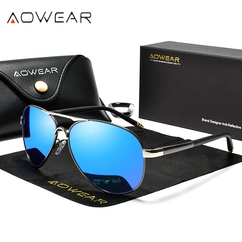 AOWEAR Men's Aviation HD Polarized Mirror Sunglasses