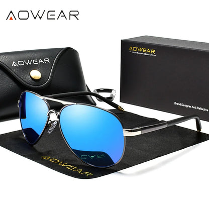 AOWEAR Men's Aviation HD Polarized Mirror Sunglasses