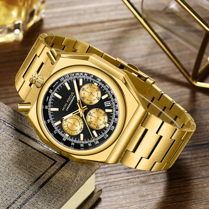 MINI FOCUS Men's Multifunctional Bull Head Quartz Watch Luminous with Stainless Steel Strap