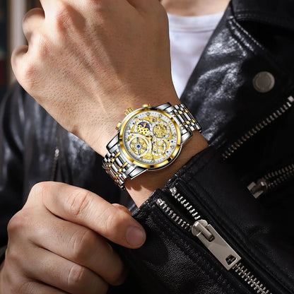 POEDAGAR Luxury Fashion Men's Stainless Steel+Chronograph Wristwatch