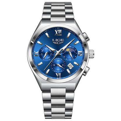 LIGE Original Men's Stainless Steel Sport Watch Waterproof Luminous