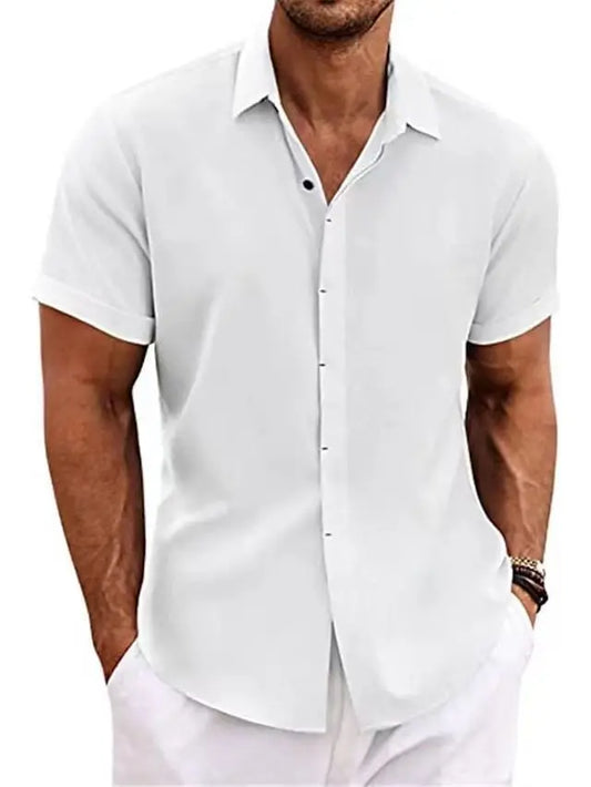 CHIROM SUPPLY Men's Short-sleeved Cotton Linen Button Shirt