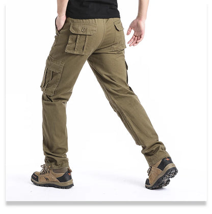 CHIROM SUPPLY Men's Pure Cotton Large Loose Pocket Tactical Pants with Elastic Waistband