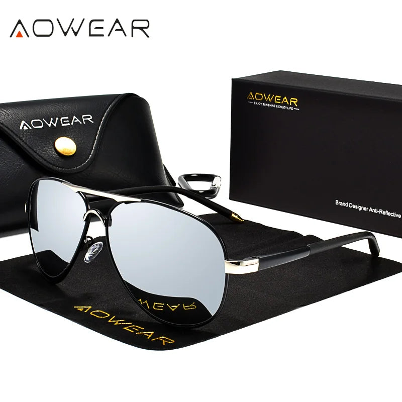 AOWEAR Men's Aviation HD Polarized Mirror Sunglasses