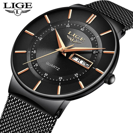 LIGE Luxury Men's Ultra Thin Watch Waterproof