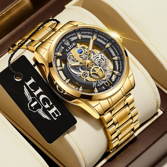 LIGE Men's Automatic Skeleton Watch