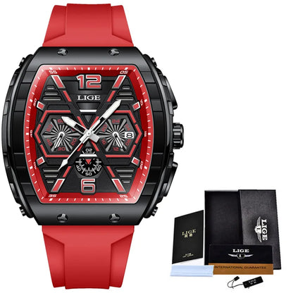 LIGE Men's Luxury Square Silicone Military Watch Waterproof