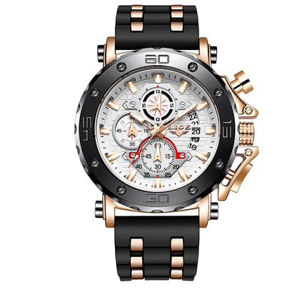 LIGE New Luxury Business Military Sports Waterproof Wristwatch for Men with Silicone Band