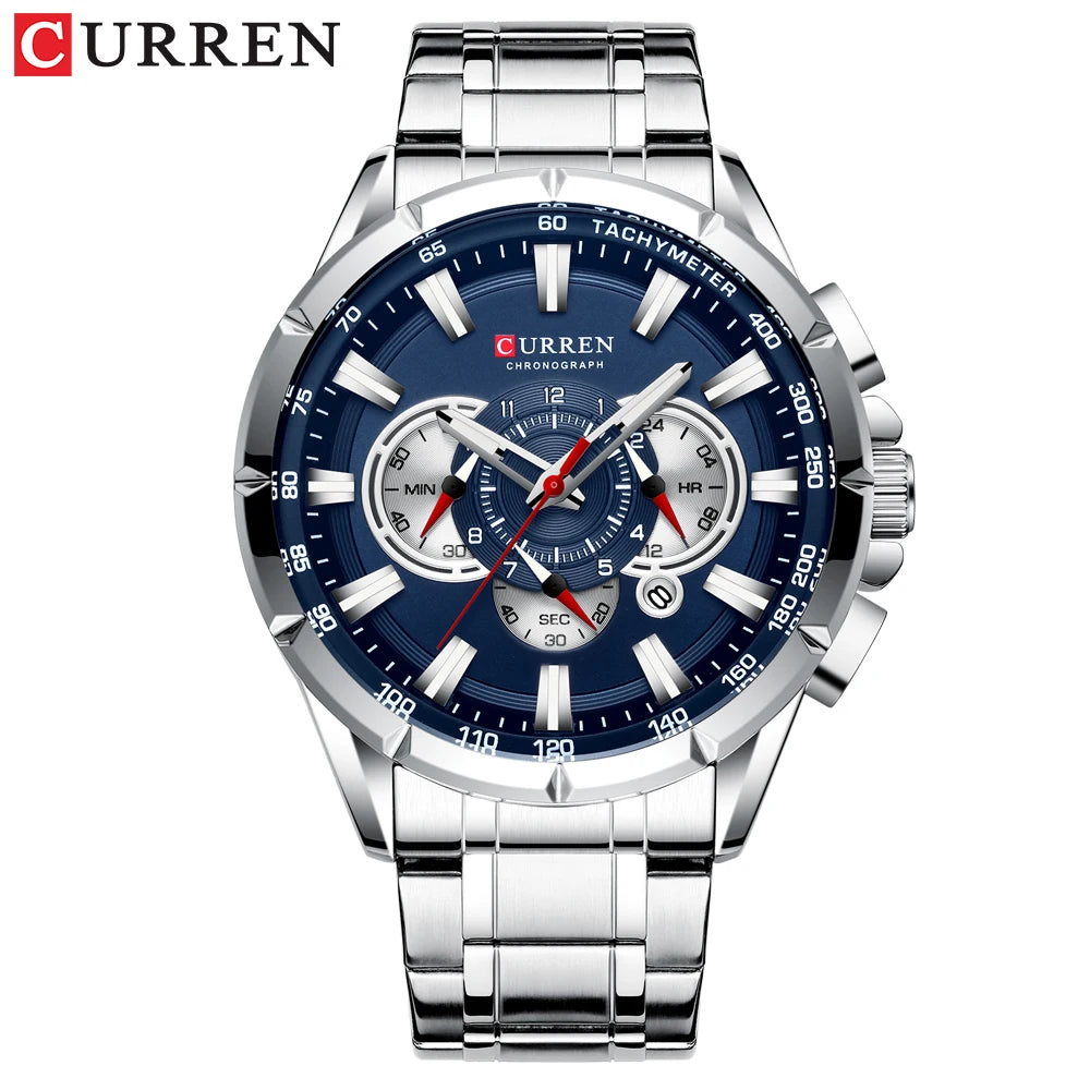 CURREN Men's Casual Sport Chronograph Stainless Steel Wristwatch Luminous