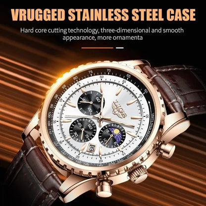 LIGE Men's Luxury Leather and Waterproof Wrist Watch