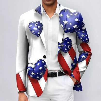 CHIROM SUPPLY One Button Men's Independence Day 3d Digital Printed Suit Jacket