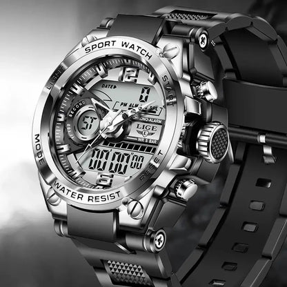 LIGE Men's Digital Sport Military Watch 50m Waterproof LED