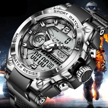 LIGE Men's Digital Sport Military Watch 50m Waterproof LED