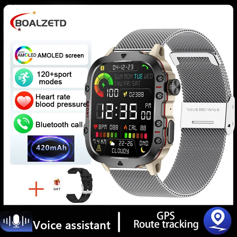 BOALZEDT Men's Military 1.96" BT Smart Watch+Sports/Fitness Tracker+Health Monitor/Multi-Function