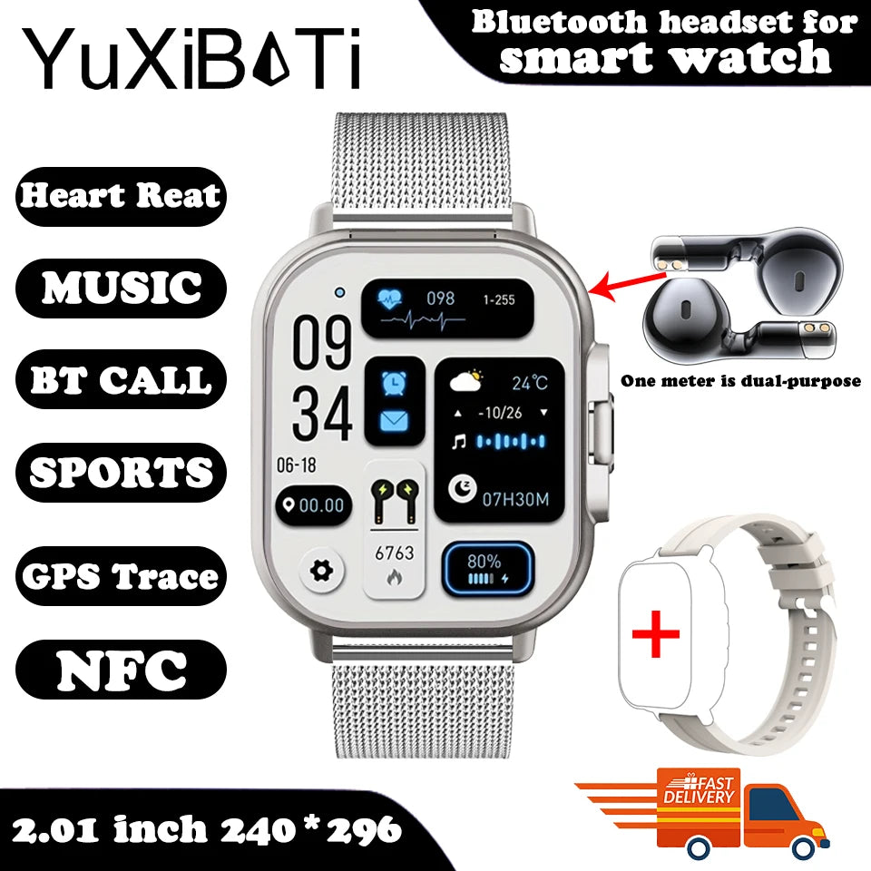 YUXIBATI Men's 2 in 1 Smart Watch with Earphone
