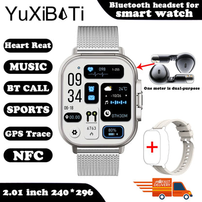 YUXIBATI Men's 2 in 1 Smart Watch with Earphone