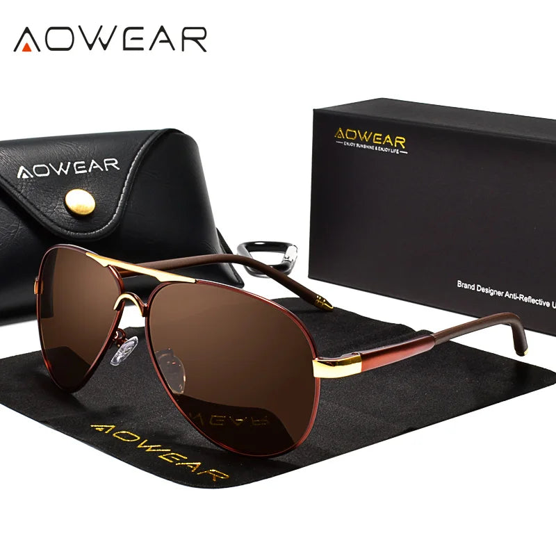 AOWEAR Men's Aviation HD Polarized Mirror Sunglasses
