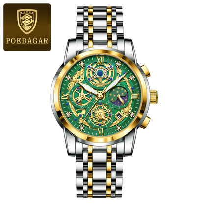 POEDAGAR Luxury Fashion Men's Stainless Steel+Chronograph Wristwatch