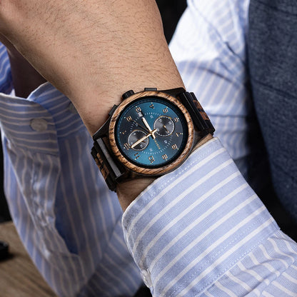 BOBO BIRD Engraved Custom Men's Wooden Chronograph Wristwatch