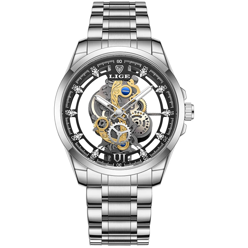 LIGE Men's Automatic Skeleton Watch