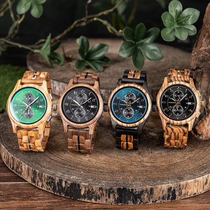 BOBO BIRD Engraved Custom Men's Wooden Chronograph Wristwatch