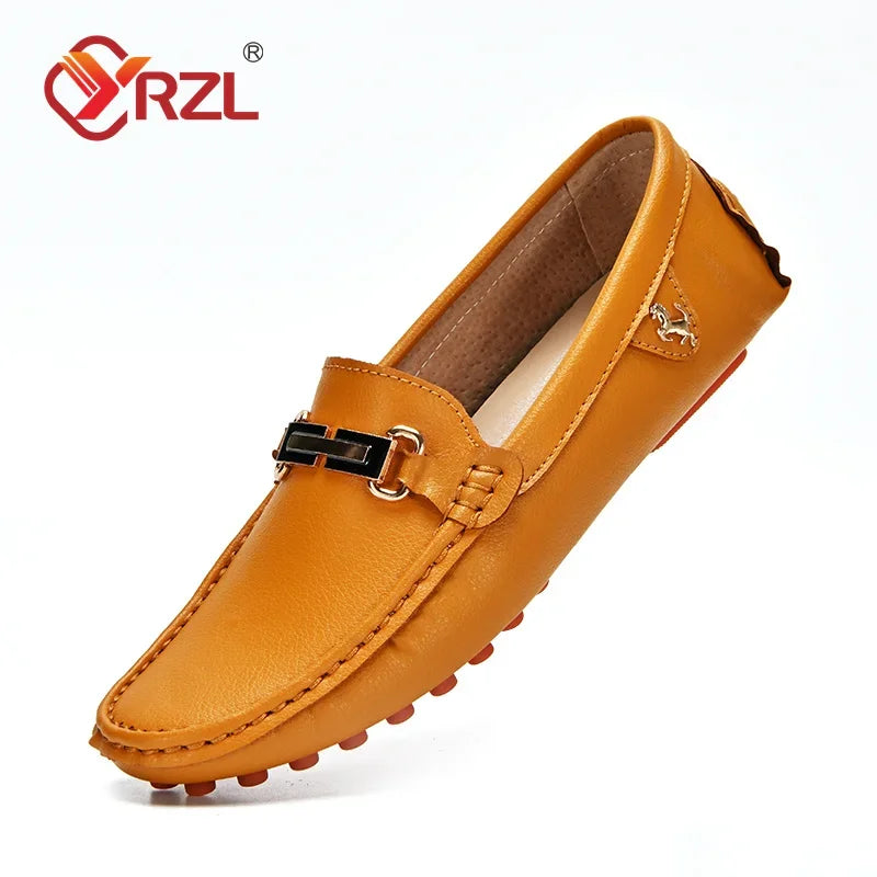YRZL Men's Handmade Luxury Loafers PU Leather Flats Slip-on Shoes