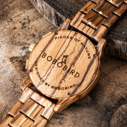 BOBO BIRD Engraved Custom Men's Wooden Chronograph Wristwatch