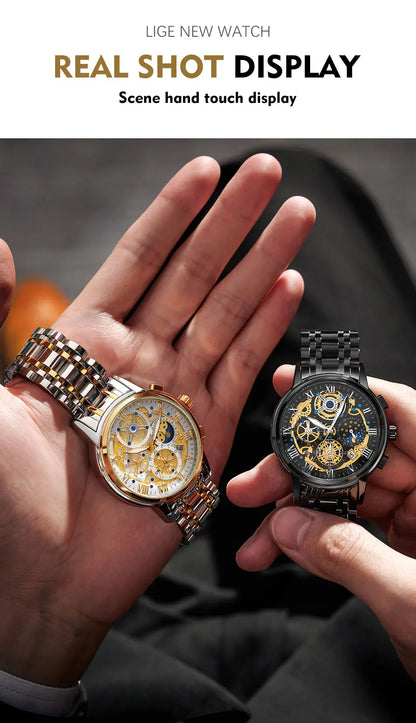 LIGE Men's Military Hollow Sports Watch Waterproof with Chronograph