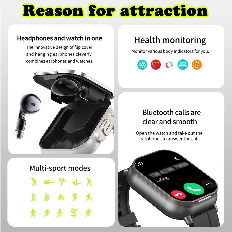 YUXIBATI Men's 2 in 1 Smart Watch with Earphone