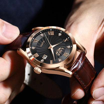 LIGE Men's Luxury Leather Sports Watch Waterproof Luminous