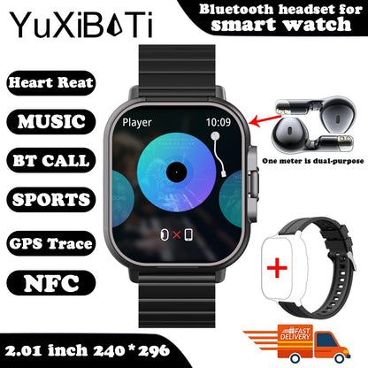 YUXIBATI Men's 2 in 1 Smart Watch with Earphone