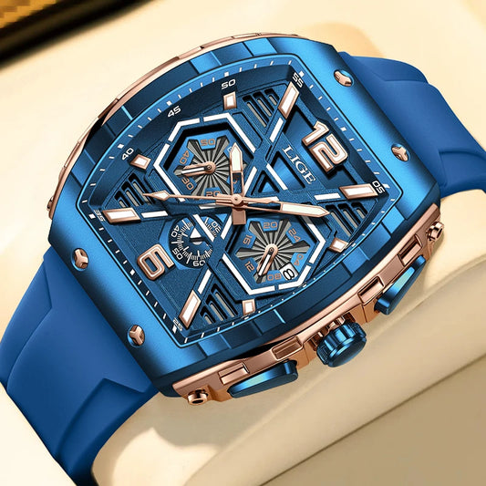 LIGE Men's Luxury Square Silicone Military Watch Waterproof