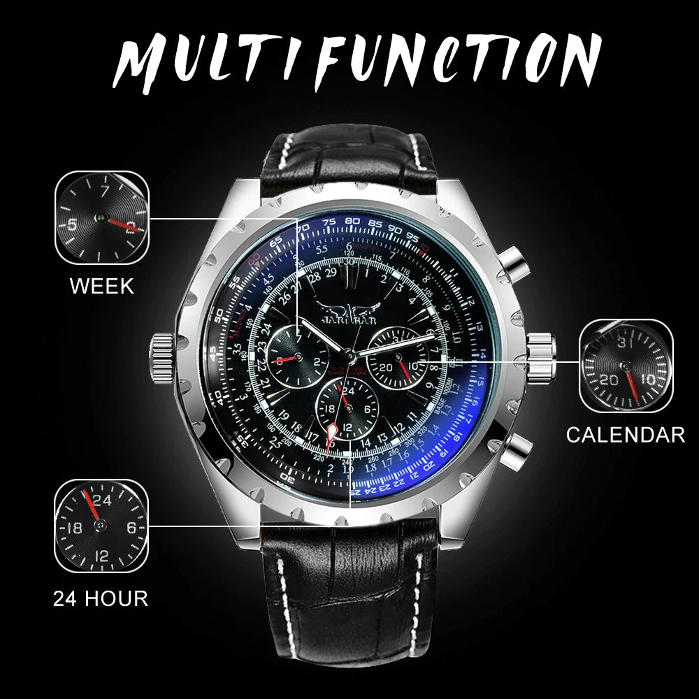 JARAGAR Men's Military Luxury Sport Watch Brand with Silver Stainless Steel Strap