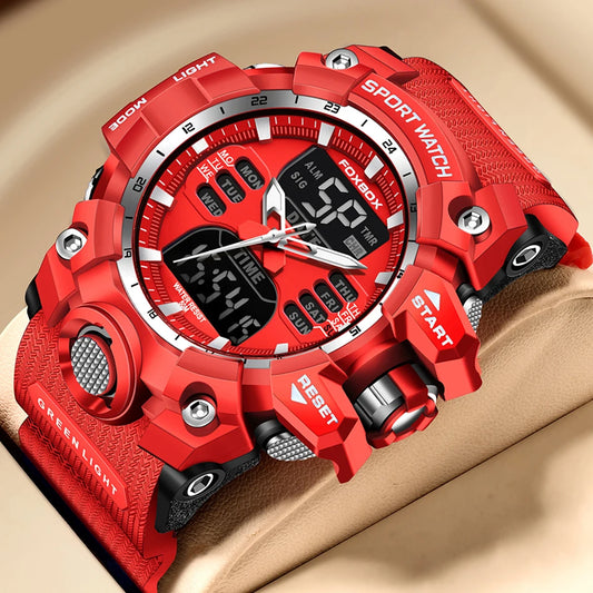 FOXBOX Waterproof Sports Chronograph Military Quartz Digital Wristwatches for Men