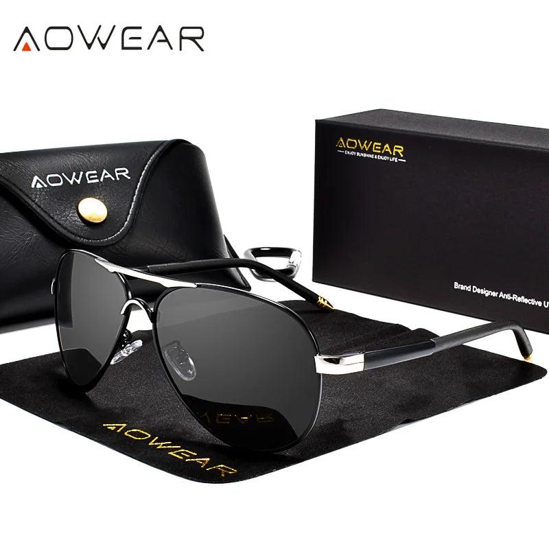 AOWEAR Men's Aviation HD Polarized Mirror Sunglasses