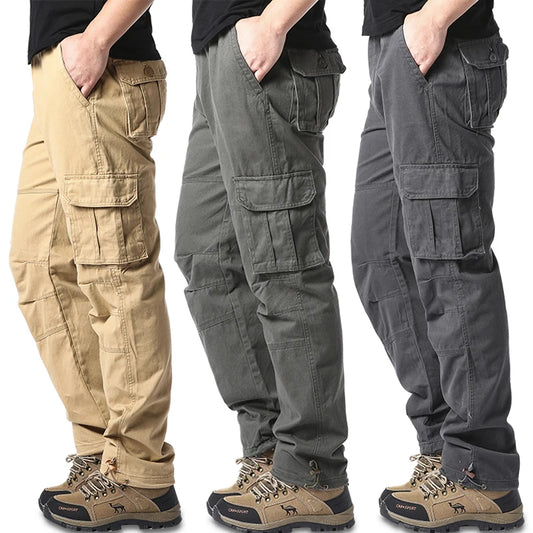 CHIROM SUPPLY Men's Pure Cotton Large Loose Pocket Tactical Pants with Elastic Waistband