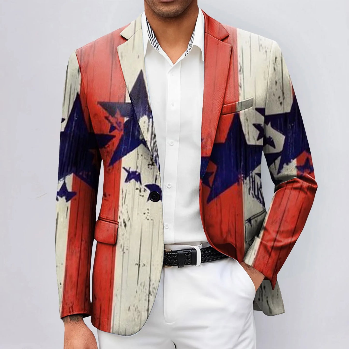 CHIROM SUPPLY One Button Men's Independence Day 3d Digital Printed Suit Jacket