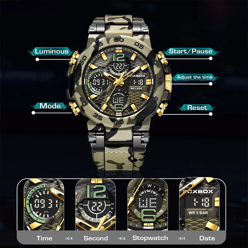 FOXBOX Men's Digital Military Sport Watch 50m Waterproof LED