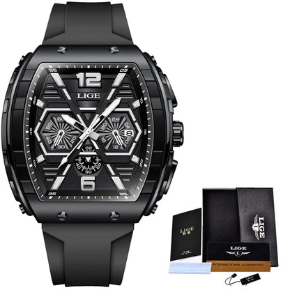 LIGE Men's Luxury Square Silicone Military Watch Waterproof